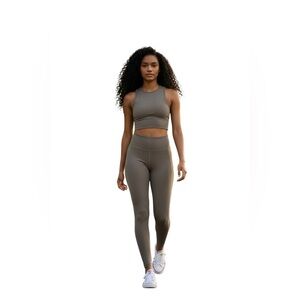 Adidas high-neck crop tank high-waist leggings set taupe brown size small women